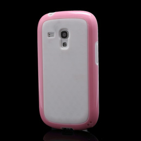 Твърд предпазен гръб за Samsung Galaxy S3 mini i8190 прозрачен със розов силиконов кант